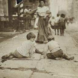 Children on Pavement, Backs...