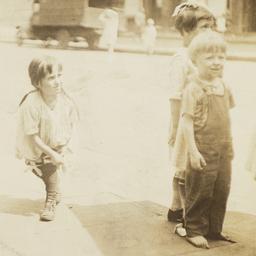 Children on Sidewalk, Horse...