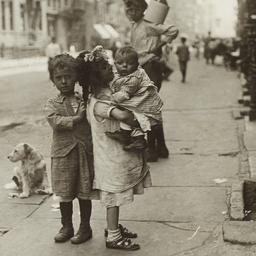 Children and Dog on Sidewalk