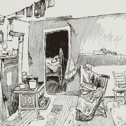 Woman Sewing While Children...