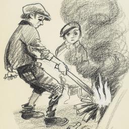 Two Boys Making Fire