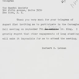 Telegram: 1962 August 23