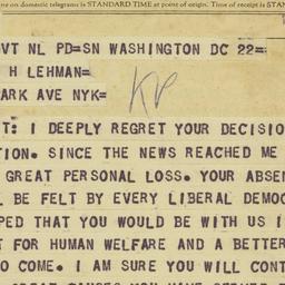Telegram: 1956 August 22