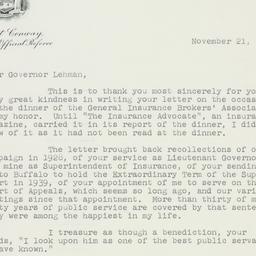 Letter: 1961 November 21