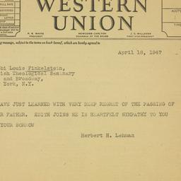 Telegram: 1947 April 18