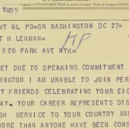 Telegram: 1958 March 27