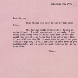Letter: 1956 September 25