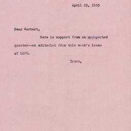 Letter: 1955 April 25