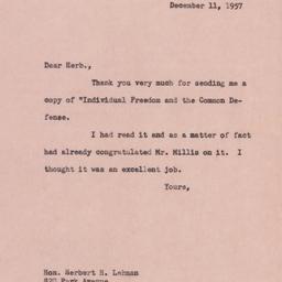 Letter: 1957 December 11