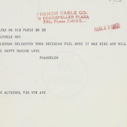 Telegram: 1956 August 23