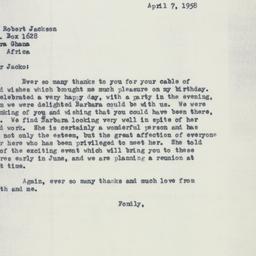 Letter: 1958 April 7