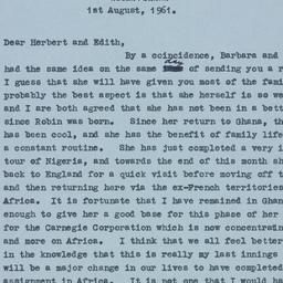 Letter: 1961 August 1