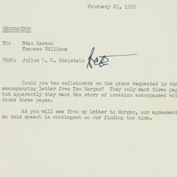 Memorandum: 1952 February 25
