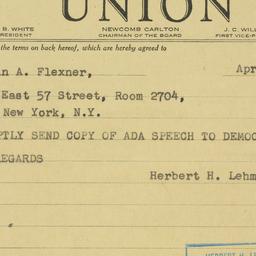 Telegram: 1948 April 13