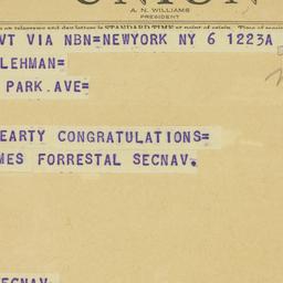 Telegram: 1946 September 6