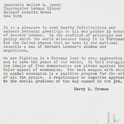 Telegram: 1951 February 6