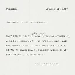 Telegram: 1949 October 22