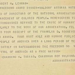 Telegram: 1954 December 13