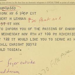 Telegram: 1961 November 6