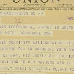 Telegram: 1943 January 30