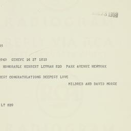 Telegram: 1958 March 28