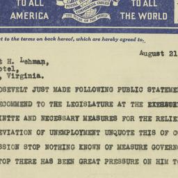 Telegram: 1931 August 21