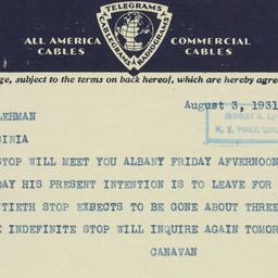 Telegram: 1931 August 3