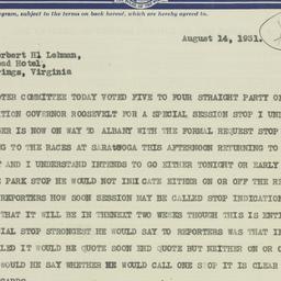 Telegram: 1931 August 14
