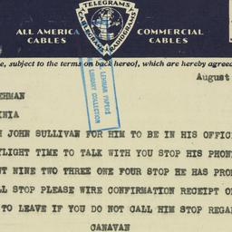 Telegram: 1931 August 18