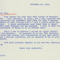Letter: 1939 November 29