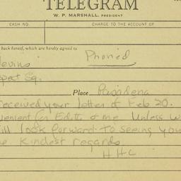 Telegram: 1960 February 24