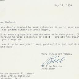 Letter: 1954 May 11