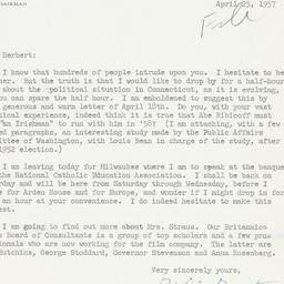 Letter: 1957 April 25