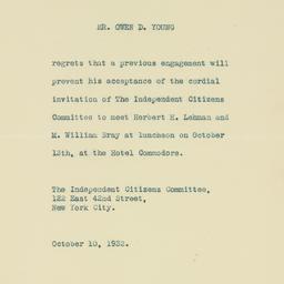 Letter: 1932 October 10