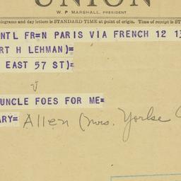 Telegram: 1950 September 12