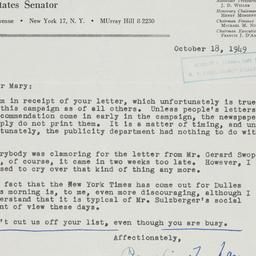 Letter: 1949 October 18