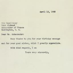 Letter: 1958 April 15