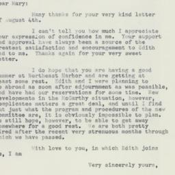 Letter: 1954 August 9