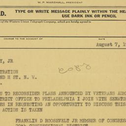 Telegram: 1951 August 7