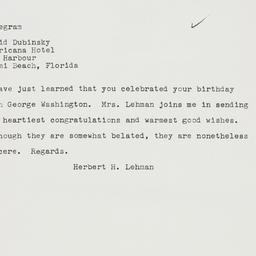 Telegram: 1962 February 24