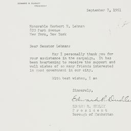 Letter: 1961 September 7