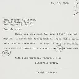 Letter: 1950 May 15