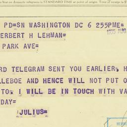 Telegram: 1955 August 6