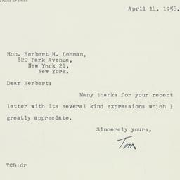 Letter: 1958 April 14