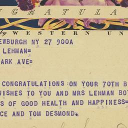 Telegram: 1948 March 27