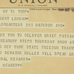 Telegram: 1949 October 19