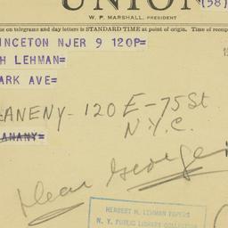 Telegram: 1949 November 9