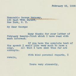 Letter: 1938 February 23