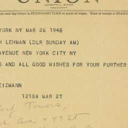Telegram: 1948 March 26