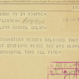 Telegram: 1956 August 21